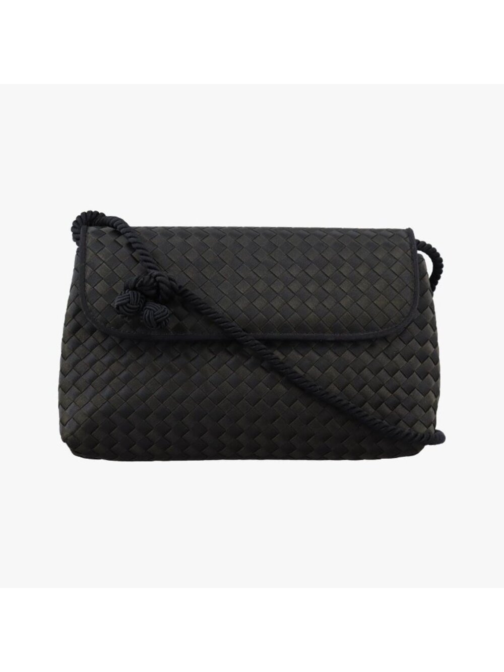 Bottega Veneta Intrecciato Satin Knot Flap Bag Black